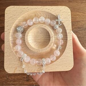 Natural Rose Quartz Crystal Bracelet Handmade Stretch Beaded Bracelet Coquette